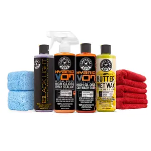 CHEMICAL GUYS Black Car Care Kit – Complete Detailing Set for Black & Dark Vehicles with Hybrid V7 Car Wash Soap, Black Light Glaze, Butter Wet Wax, Quick Detail Spray, Microfiber Towels & Applicators for Deep Gloss & Scratch-Free Finish
