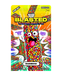 1UP Candy Blasted Sour Belts – Rainbow | Crunchy-Coated Sour Candy Strips (1, 6 or 10 Pack)