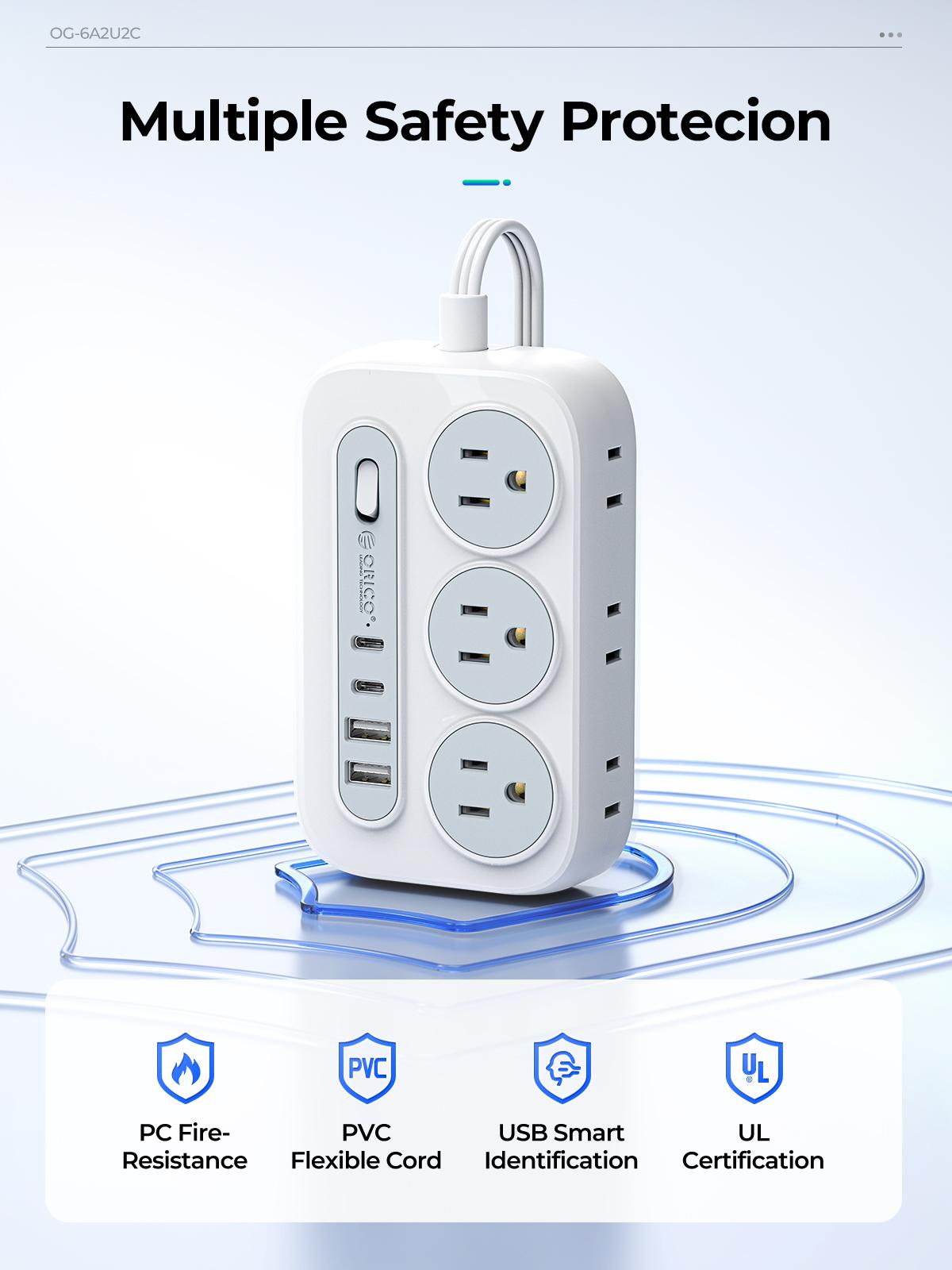 ORICO OG Series 10-in-1 Power Strip 6 AC Outlets 2 USB-A & 2 USB-C Ports Compact Surge Protector with Multiple Outlets for Home Office & Travel 1.5m/3m International Warranty Socket Adapters Plug Splitter-OG