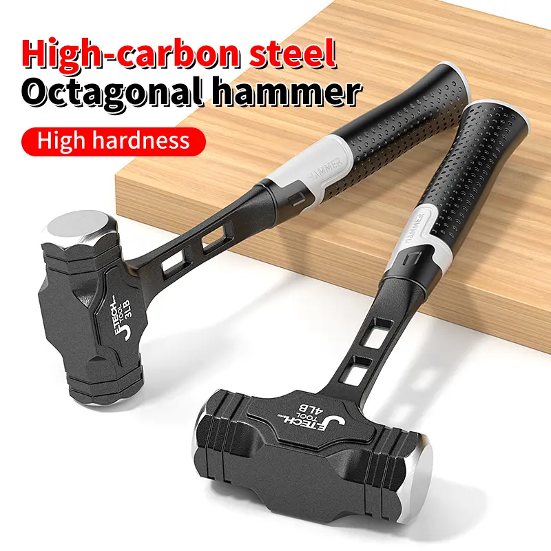 Octagonal High-Carbon Steel Masonry Hammer - 1-Piece Solid Metal Construction, High Hardness, Non-Slip Comfort Grip Handle, Impact-Resistant, Multiple Sizes for Construction & DIY Projects, Gift for Him