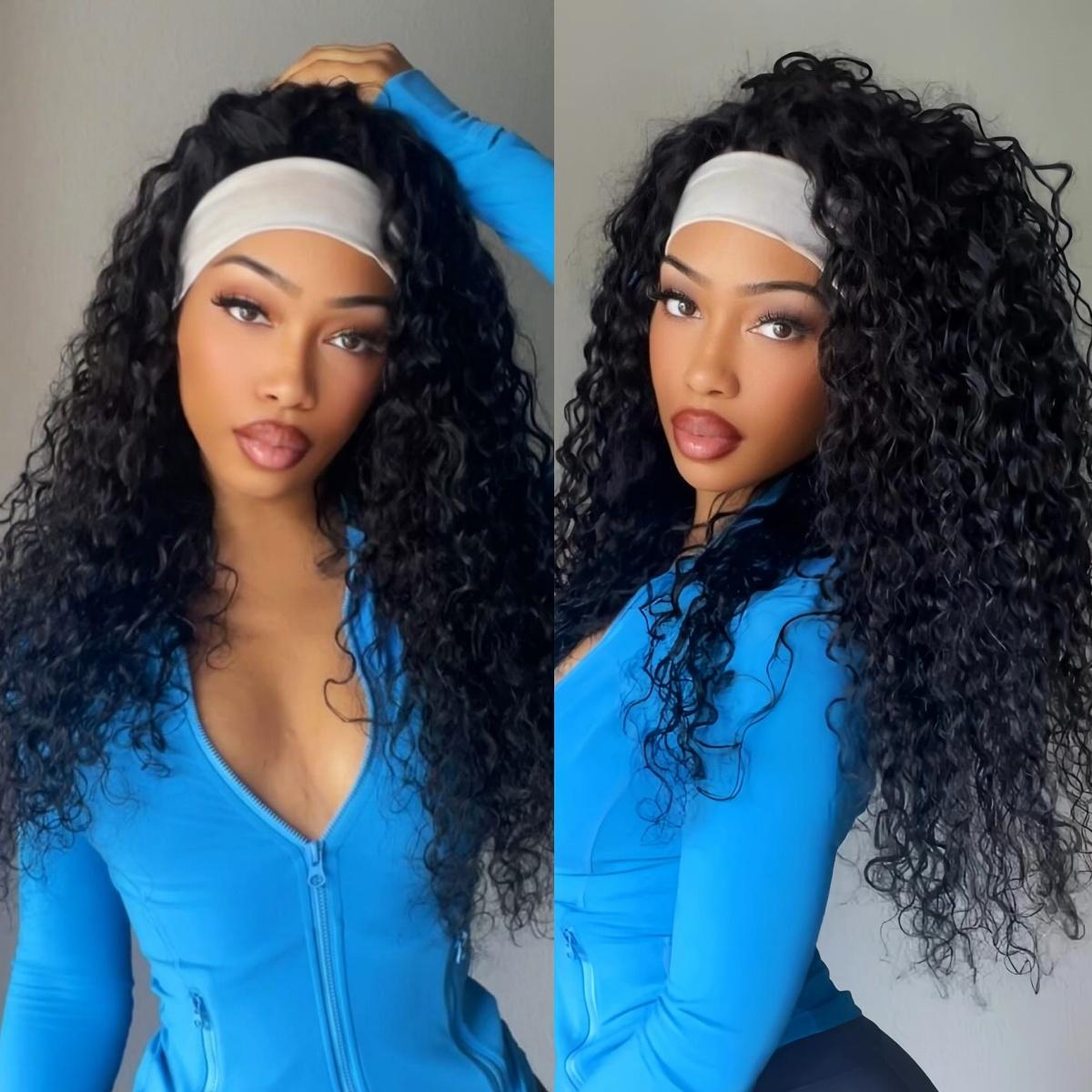 UNice Zero Stress Upgrade Water Wave Headband Wig Human Hair with Drawstring Glueless No Slipping Secure All Day Wigs for Beginners Friendly SpringStatements