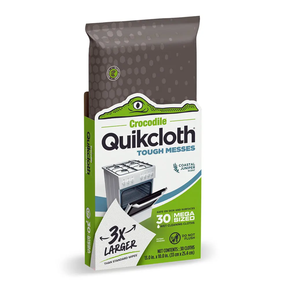 Quikcloth Tough Messes Plant-Powered Heavy Duty Multi-Surface Wipes (30-Count) Cleaning Cloths for Appliances, Sinks, Grease, Spills & Stains