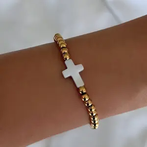 EVRY JEWELS Gold or Silver Plated Women's Little Blessings Cross Beaded Bracelet
