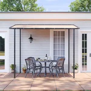 Lean-to Gazebo | Wall Mounted, Water & UV Resistant |  8x5 Ft Outdoor Patio Cover for Backyard, Deck, Small Space - Khaki Acacia FSC Certified Folding Set