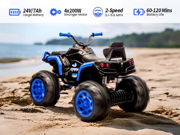 Hikiddo 24V 4WD Kids Ride on ATV 4 Wheeler, Electric Ride on Toy for Big Kids with 4*200W Motor, 5.6Mph Max Speed