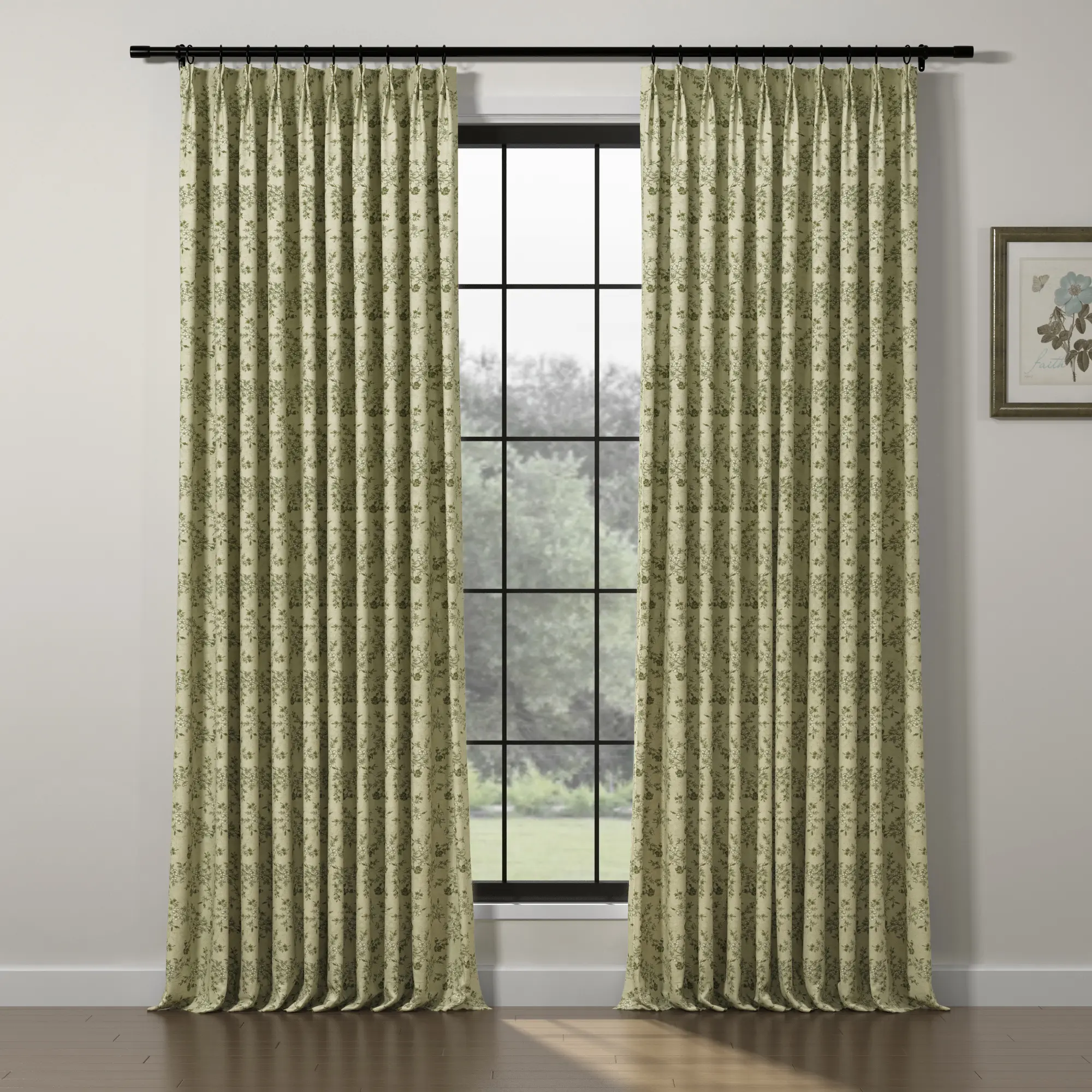 TWOPAGES Sara Le Floral Linen Blend Pinch Pencil Pleat Ready-Made Home Decorative Curtain - 1 Panel Light-Filtering Privacy Drape, UV Protection, Colorful Curtains, Cottagecore Aesthetic Window Drapes for Bedroom