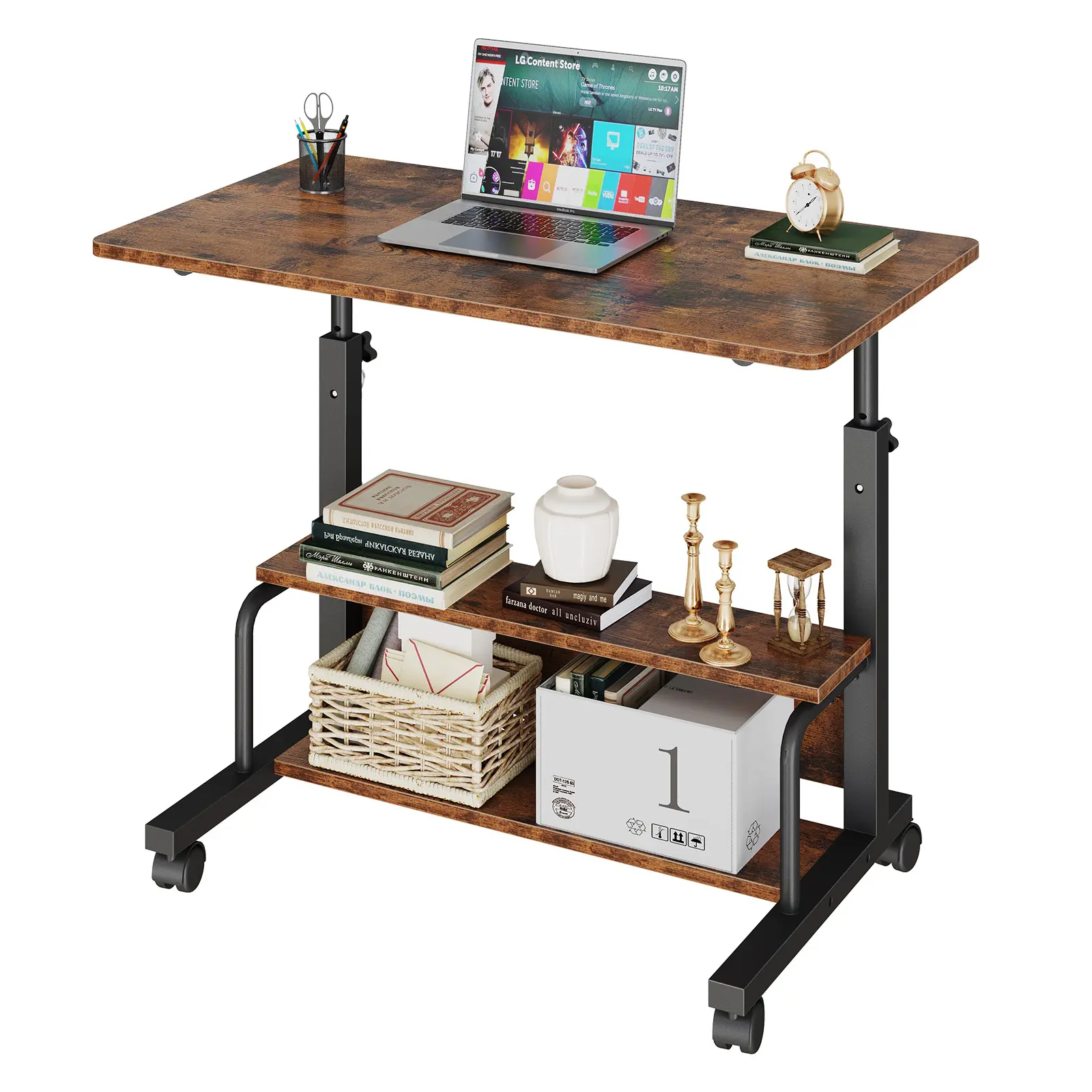 Laptop Desk Adjustable Desk Small Standing Desk Home Office Desks for Small Spaces Portable Desks Table for Bedrooms,Mobile Rolling Computer Work Desks on Wheels