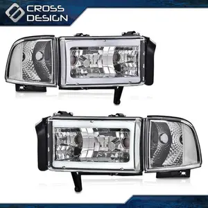 CROSSDESIGN LED Tube C Light Bar Headlights Lamps Fit For 1994-2002 Dodge Ram 1500 2500 3500