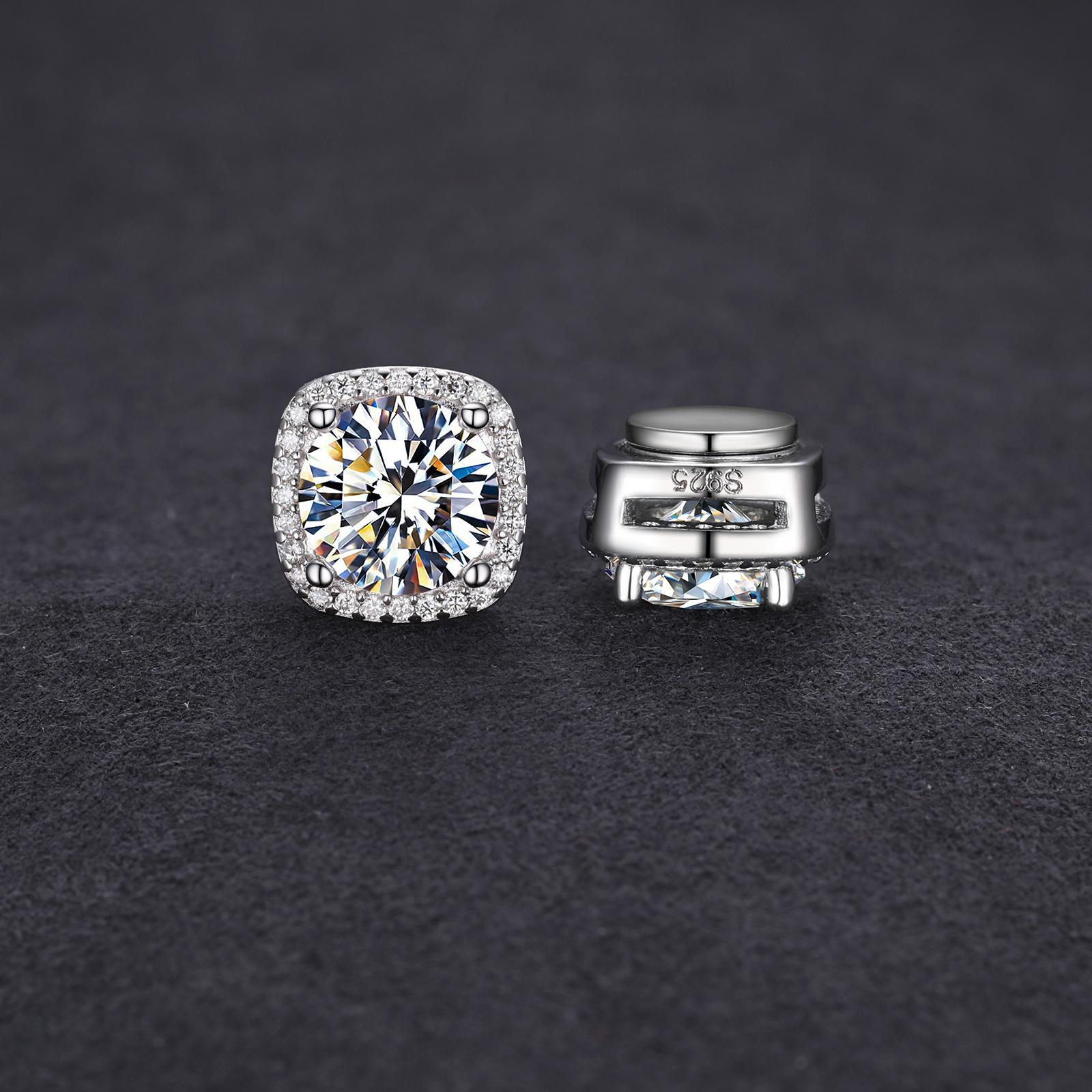 UCCIYO 1 Pair of S925 Silver Stainless Steel Magnetic Stud Earrings, Unisex, No Piercing Required, Synthetic Moissanite Gemstones, 5-8mm.E205 E206 E206