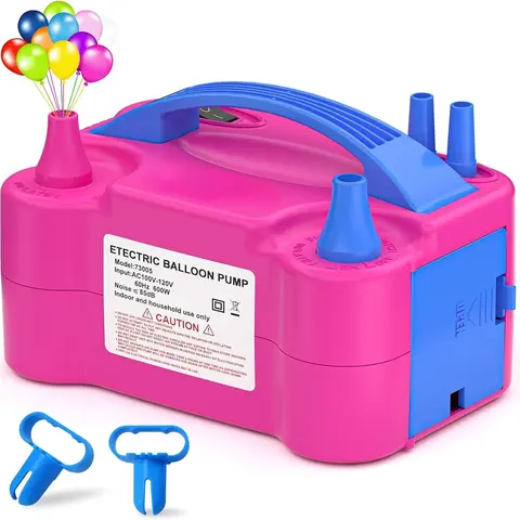Electric Balloon Pump, Portable Electric Balloon Blower Machine Balloon Air Pump Dual Nozzle Rose Red 110V 600W Balloon Inflator for Party Decorations