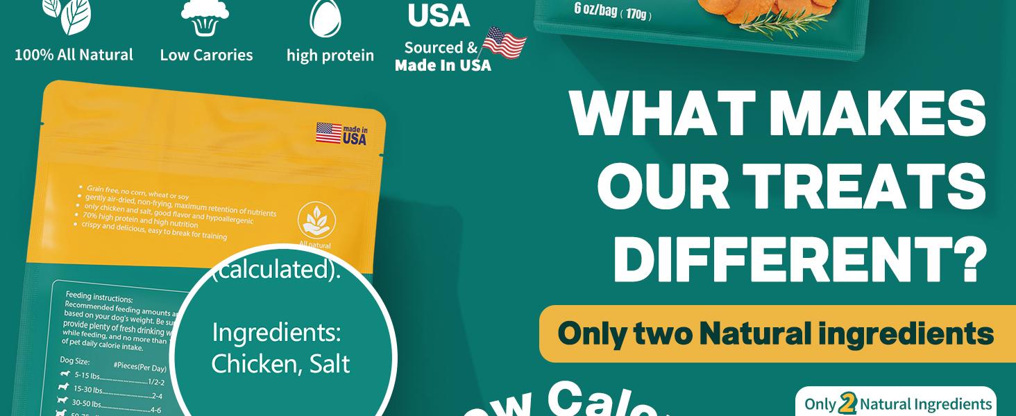 New 100% Natural USA Made Dog Chicken Chips 6oz High Protein Low Calorie Training Treats for Puppy Medium Large Breeds