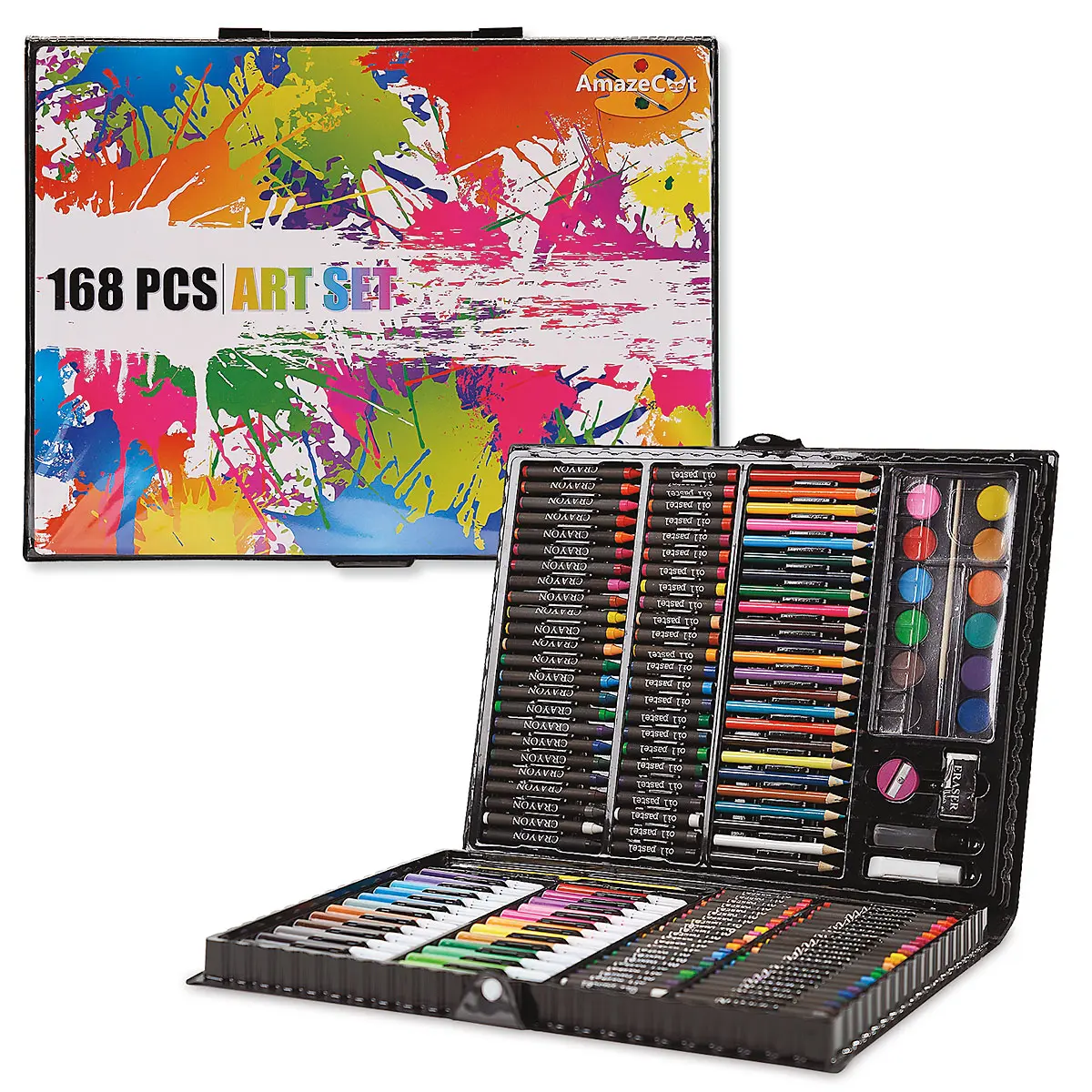 Lillian Vernon Complete Art Set with 168 Pieces - Art Supplies in Plastic Carrying Case, Crayon, Markers, Watercolors, Paint Set
