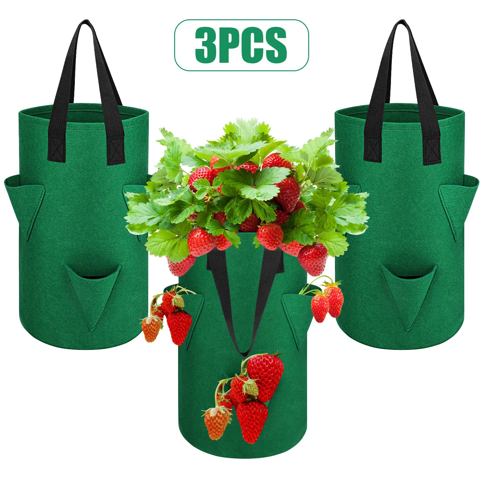 3Pcs Hanging Strawberry Grow Bag with 6 Holes - Breathable Hanging Planting Bags,Durable Vertical Strawberry Planter,for Tomatoes Flowers vegetable ,for Home Gardening