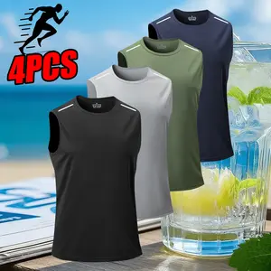 Men’s sleeveless sports tank top, quick-drying, breathable, lightweight, moisture-wicking, letter print design, suitable for running, training, and casual wear