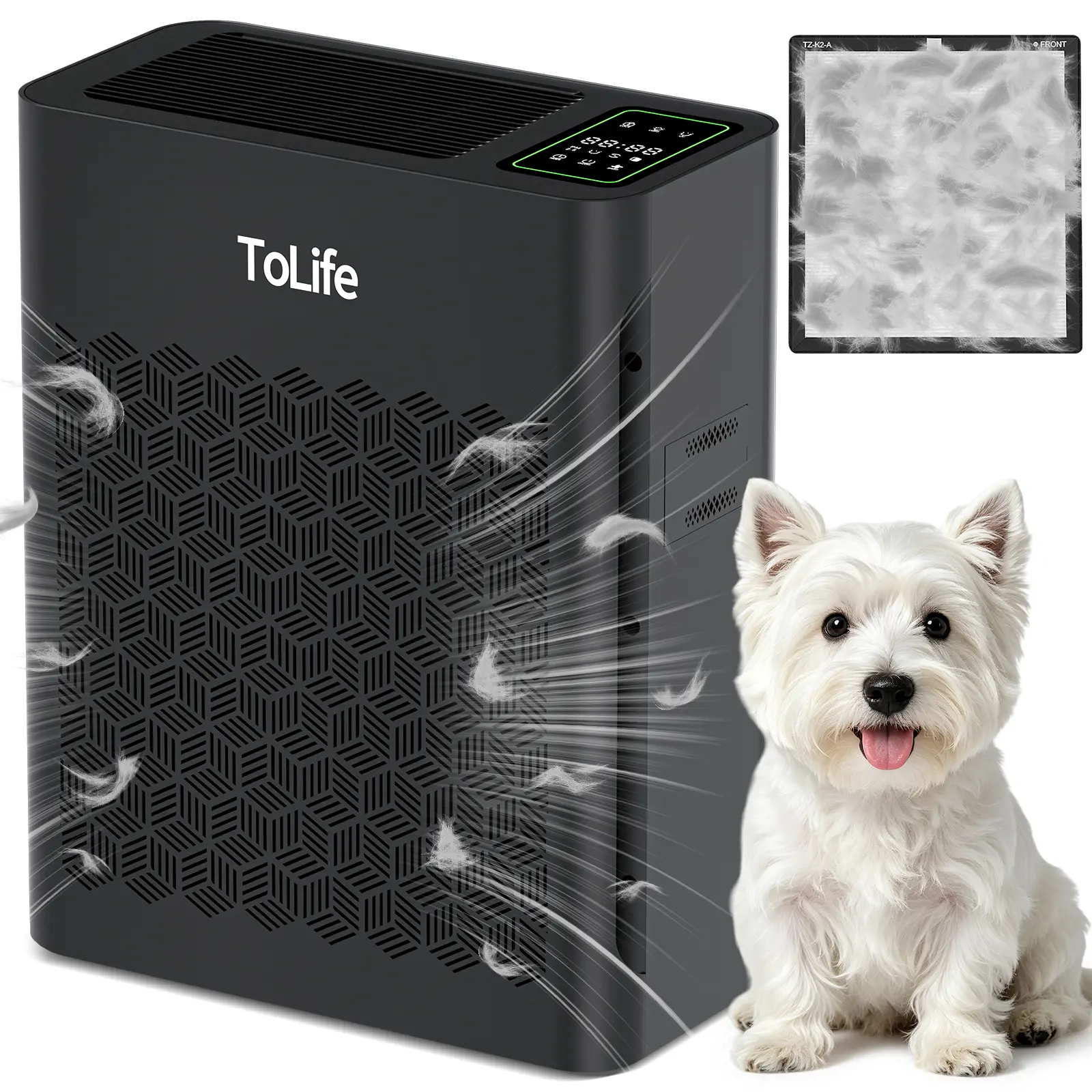 ToLife TZ-K2 Air Purifier for Large Rooms (up to 1095 Ft²). PM 2.5 Display, Auto Mode, Timer, HEPA Filter—removes smoke, pollen, and pet dander!