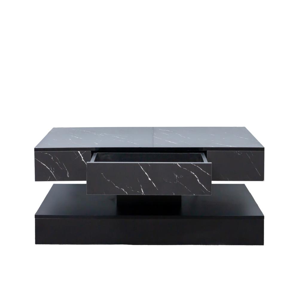LED Coffee Table with Storage Drawer, Modern 16.93" Living Room Center Table, RGB Light Coffee Table Furniture, Black Finish