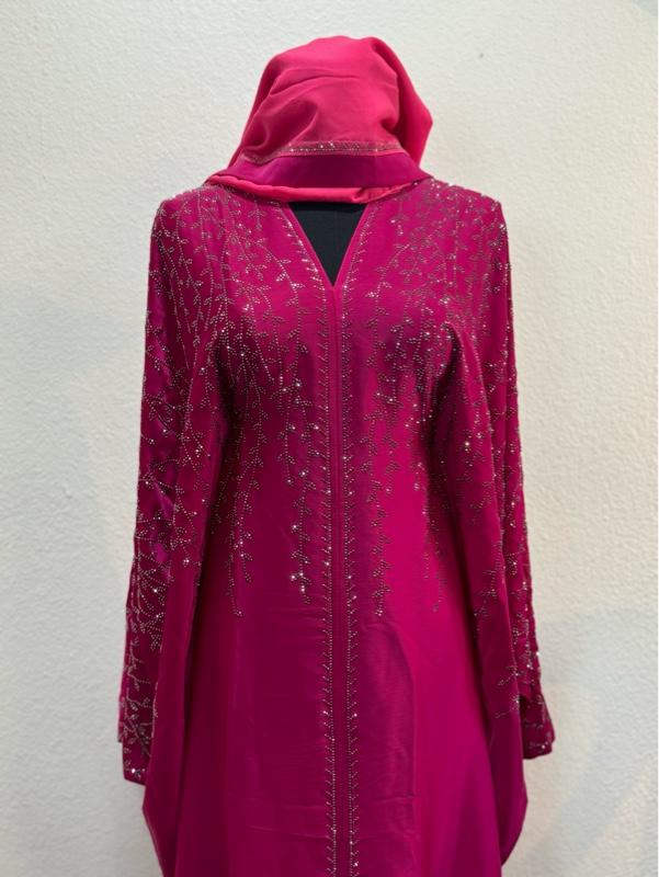 Dubai Abaya - Dark Color with Embroidered Detailing, Long Sleeves, Button Front, Classic Style, Suitable for Everyday Wear