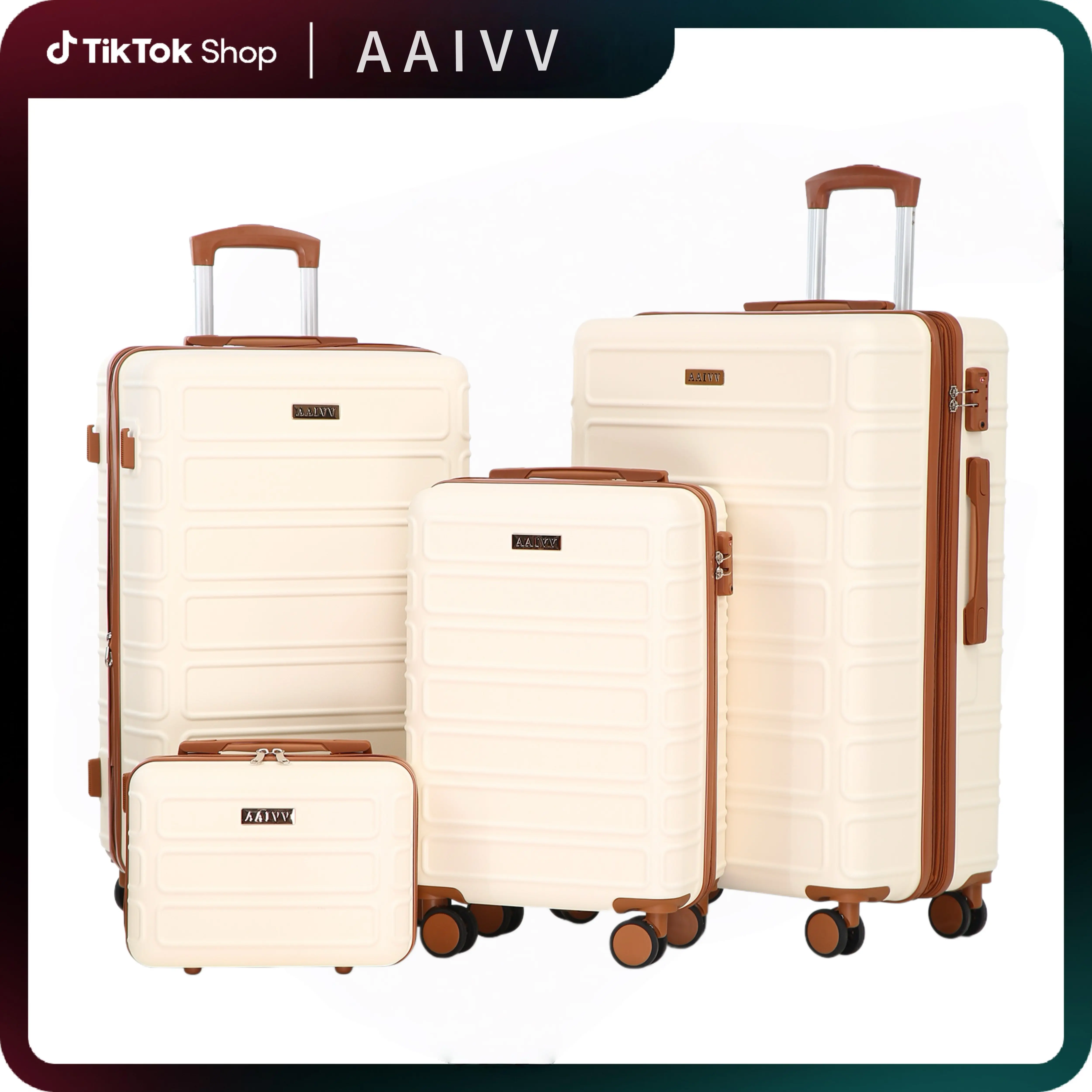 AAIVV 4PCS Luggage Set, Durable ABS Hardshell Suitcase with TSA Lock & Spinner Wheels, Expandable Design Perfect for Family Travel, School, or Vacation