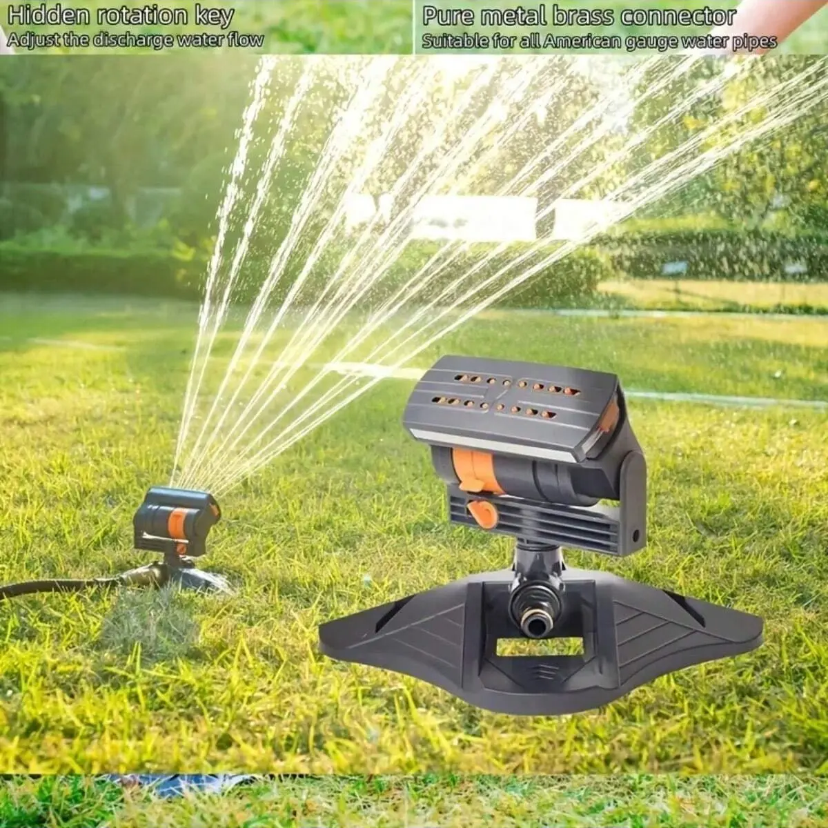 Garden Sprinkler with 16 Nozzles, 180° Rotating Head, Automatic Adjustable Irrigation System, Easy Installation, No Power Needed, Ideal for Lawn Care