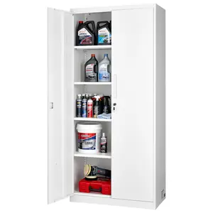 【Spotlight Day】VEVOR Metal Storage Cabinet, 68.9 in Lockable Steel Garage Cabinet with 4 Adjustable Shelves, 2 Magnetic Doors, 2 Keys, 5 Tiers Tool Storage for Pantry, Warehouse, Basement, Laundry, Office, White