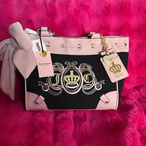 Juicy Couture Daydreamer Handbag with Gold Crown Embroidery and Pink Accents