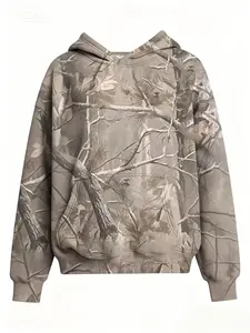 Women's camouflage casual fashion pullover hooded sweatshirt with maple leaf print oversized hat, sweatshirt with wool pullover, long sleeved pocket, fashionable trend Tops Tops Fit Style