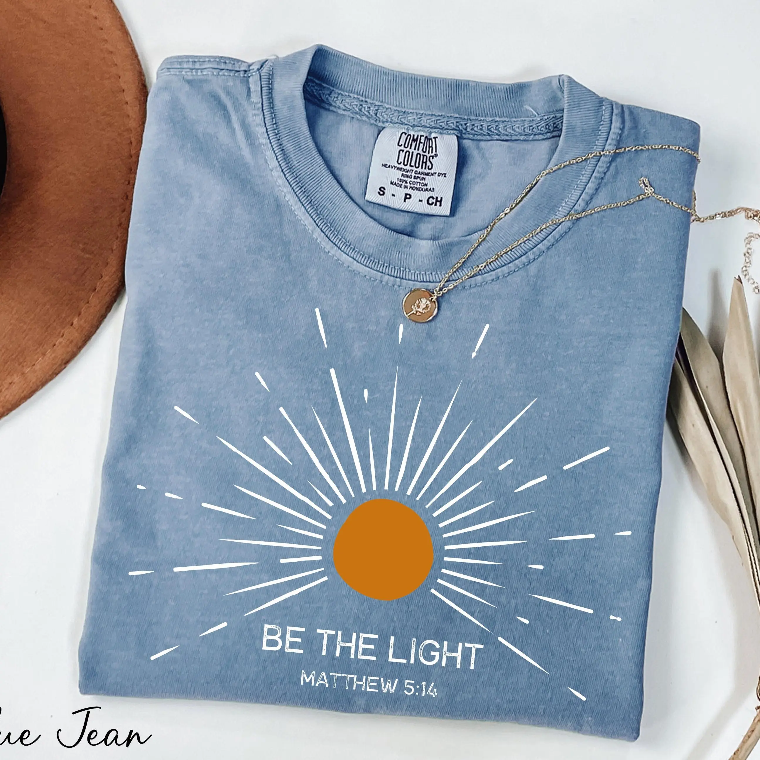 Comfort Colors Be The Light Christian Shirt, Matthew 5:14 Bible Verse Tee, Faith Sunburst Shirt, Religious Graphic Tee, Jesus Lover Gift
