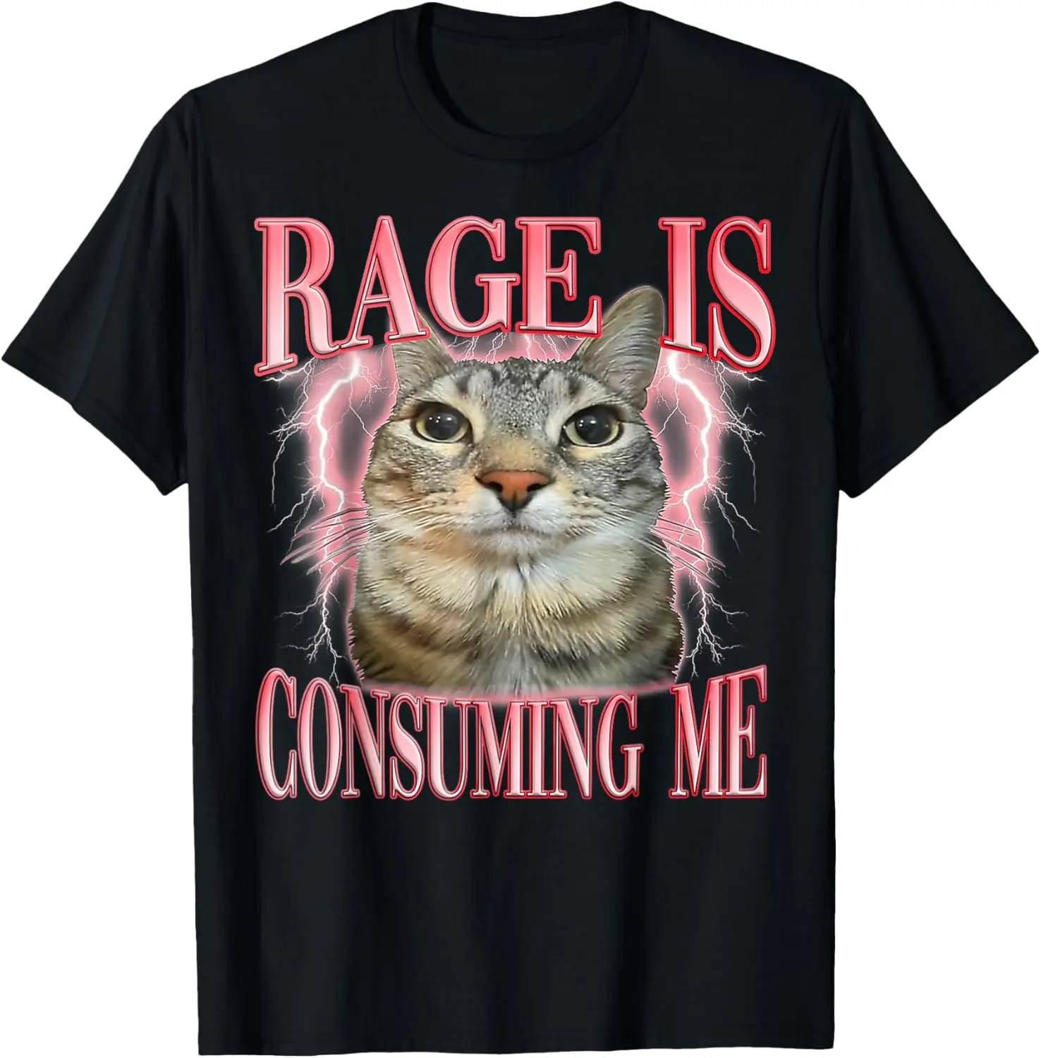 Silly Staring Cat Meme Rage Consumes Me Funny Summer Casual Shortsleeve Cotton T-Shirt