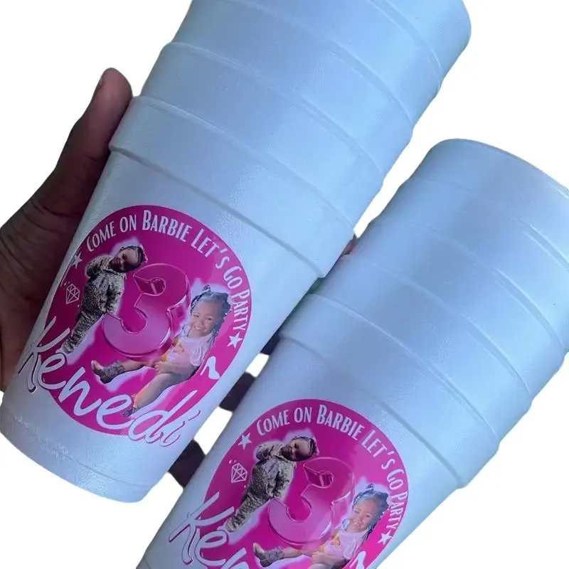 Custom Party Cups with Personalized Design - Custom Party Cups Featuring a Photo and Text