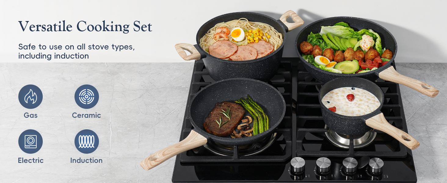 SODAY 12-Piece Non-Stick Cookware Set with Lid, Aluminium Core, Granite Coating, Induction Compatible, Easy Cleaning, Safe & Healthy Cooking,summersale SODAY 12-Piece Non-Stick Cookware Set with Lid, Aluminium Core, Granite Coating, Induction Compatible, Easy Cleaning, Safe & Healthy Cooking,summersale