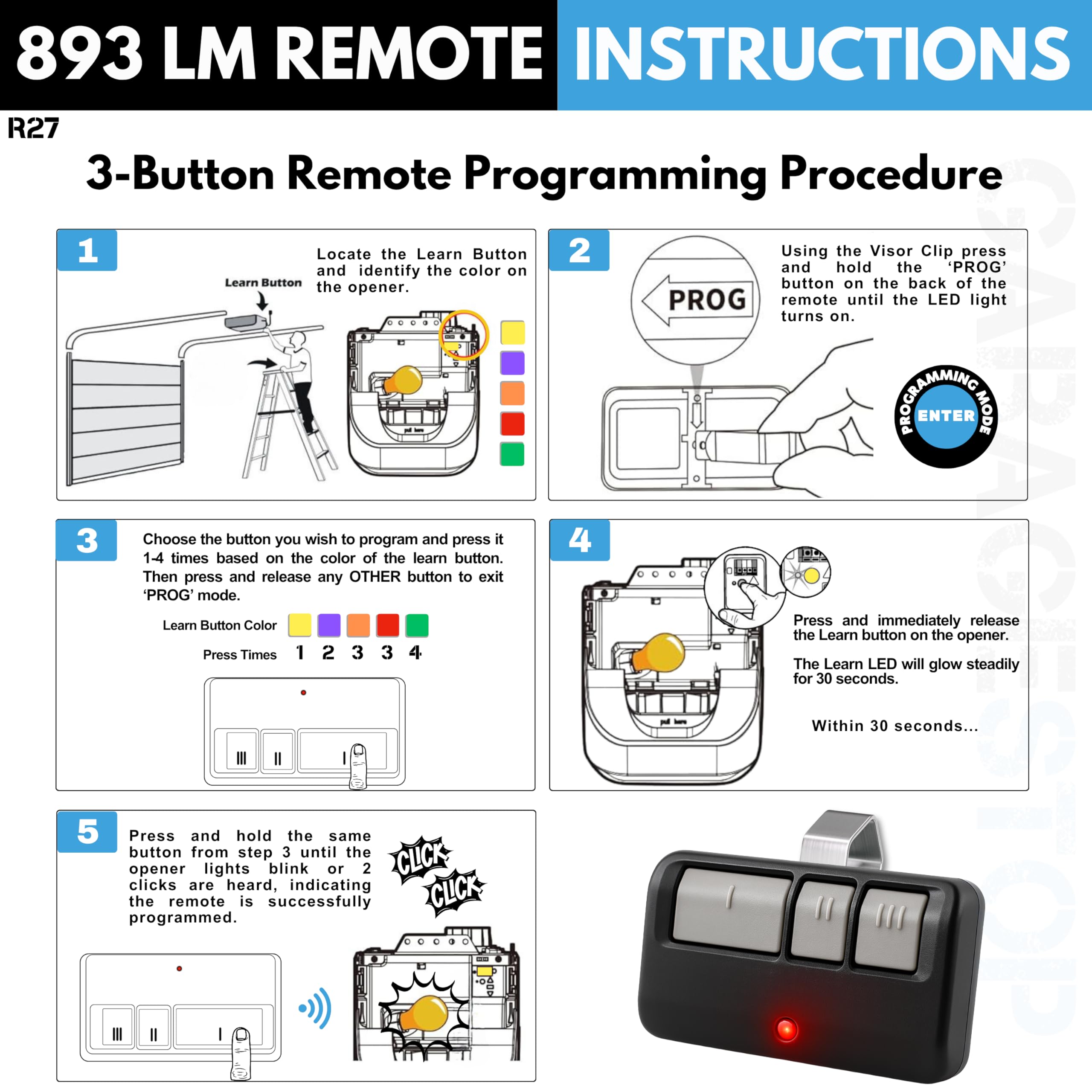 Suitable for garage door opener remote controllers. Can replace models 893LM, 893Max, 891LM, 371LM, 373LM, 971LM, 973LM. Wireless remote key entry system without waiting time. Safe and reliable.