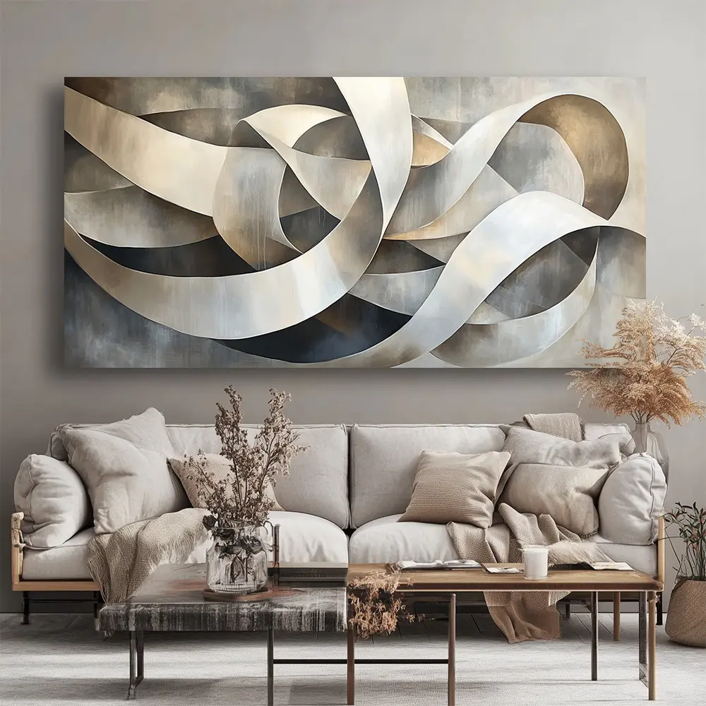Framed 2D Flat Canvas Print Art - Modern Abstract Art, Wood-Framed Wall Decor, High-Quality Decorative Home Supplies for Living Room Artistic Space