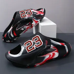 Men's Marble Swirl EVA Sport Slides - Breathable Hollow-Out Foam Clogs, Thick Sole Recovery Footwear, Lightweight Graffiti Walking Shoes for Outdoor Use