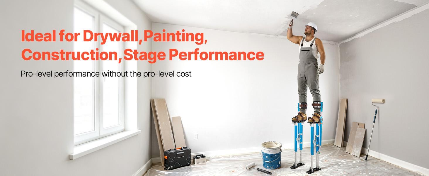 【SummerFinds】VEVOR Drywall Stilts for Painters & Cleaning, Aluminum Sturdy Structure, 24.2-40.3 in Adjustable Height, 228 lbs Load Capacity, Non-Slip Rubber Feet, Dual Spring Shock Absorption, Comfortable Leg Straps, 3-Level Heel Brackets, Blue