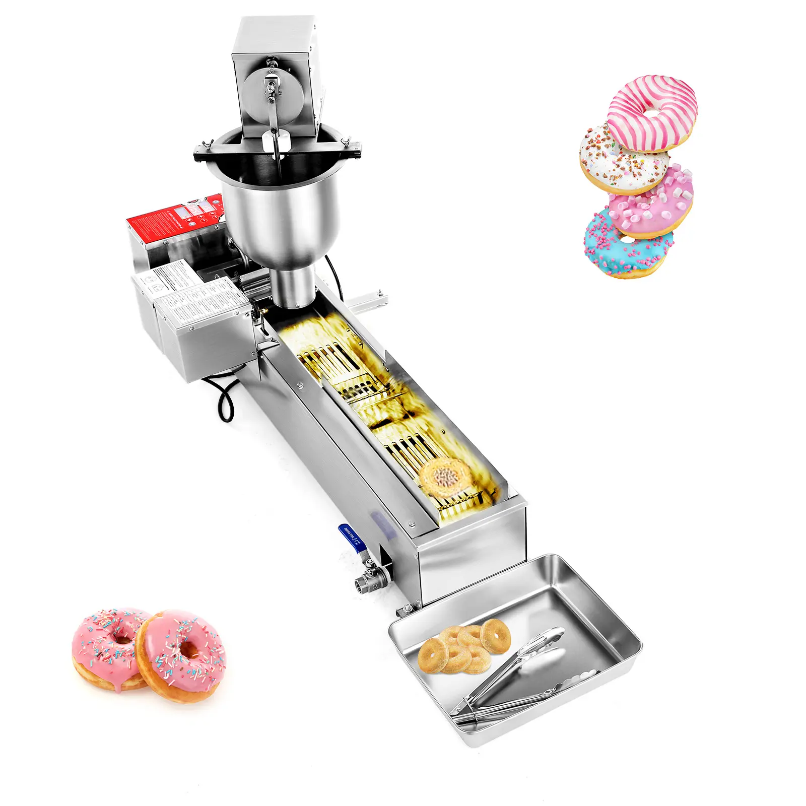 VEVOR Commercial Stainless Steel Automatic Donut Machine - Single-Row Food Processing Equipment, High-Power Auto Fryer (90 Pcs/Hour), 3-Size Molds, Auto Counting Function