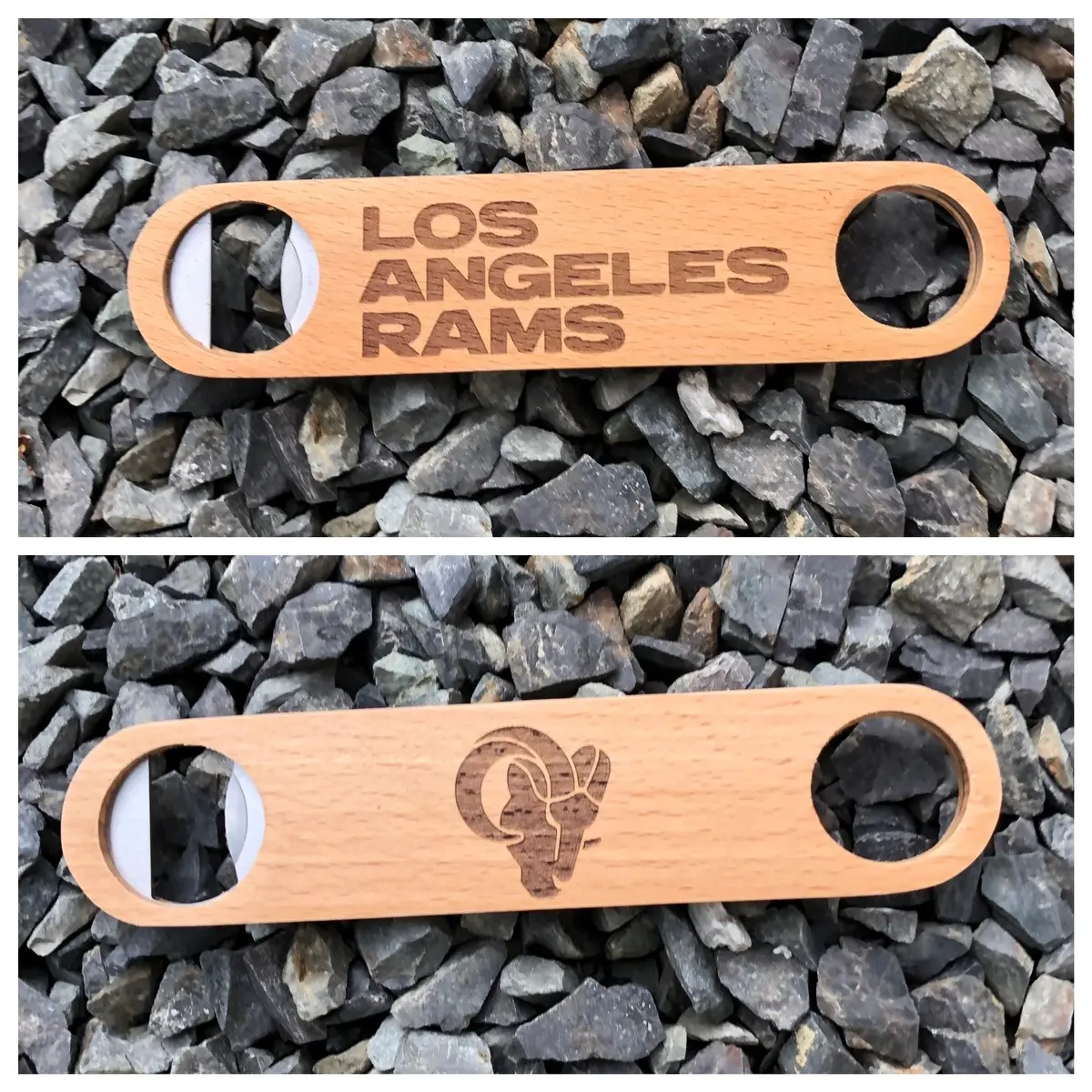 Los Angeles Rams laser engraved custom wood bottle opener