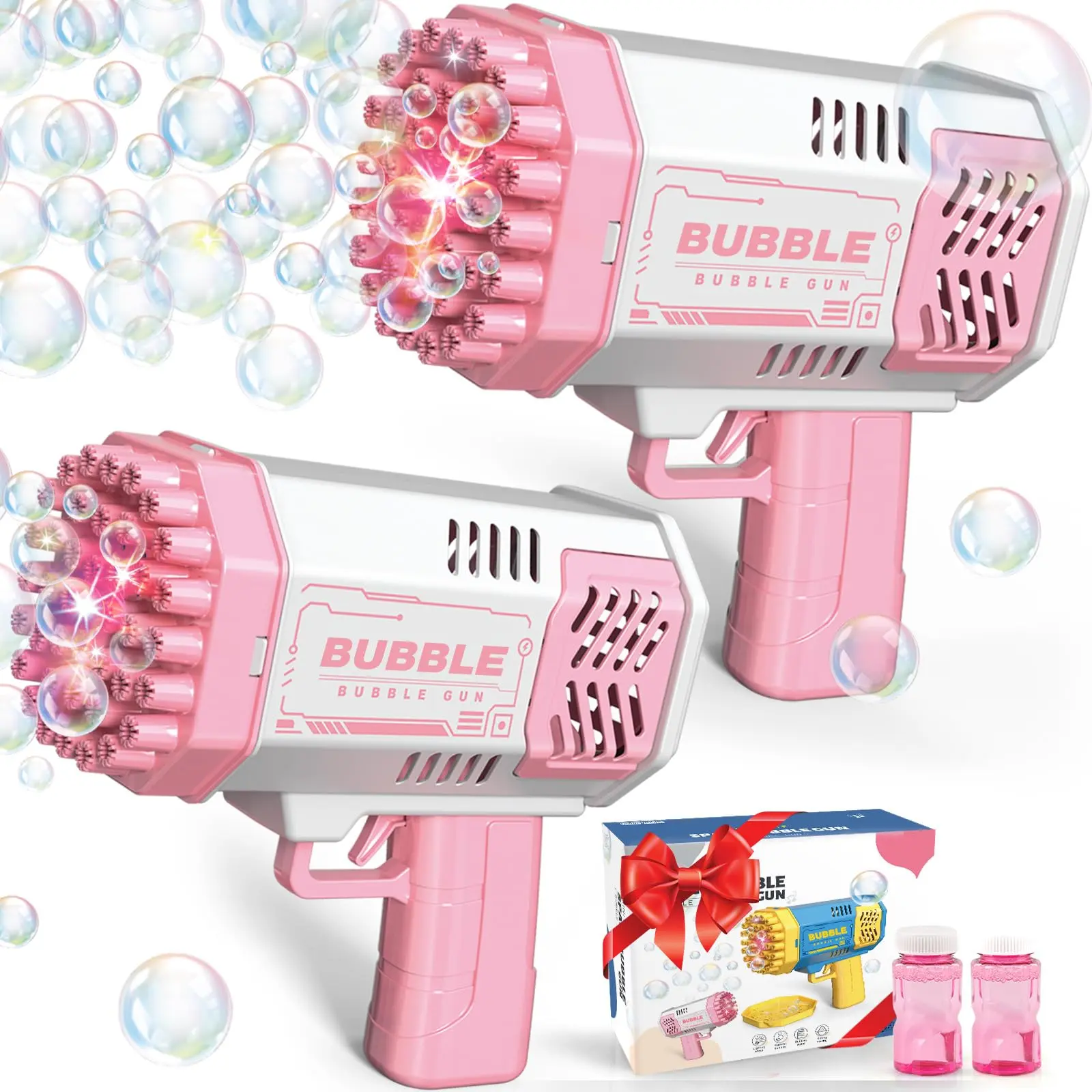 Joyfresh Direct 2PCS Handheld Bubble Machines - 40 Holes, Colorful Lights, ABS Plastic, Fan Function - Kids' Summer Party, Outdoor Play Essentials, Handheld Bubble Machine