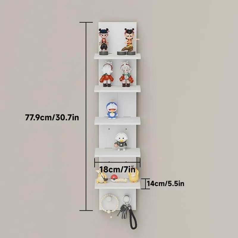 5-layer white PVC plastic suspended wall hanging storage system, smooth laminate vertical frame, suitable for bedroom/living room, upgraded tower design, can display jewelry, green plants, Key holder, art storage display shelf, Wall Shelf Unit