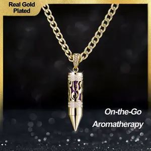 Holylegend 14K Real Gold-Plated Carved Bullet Aroma Necklace, Trendy Gold-Plated Jewelry with Double-Row CZ Stones, Hollow Engraved Design with Aroma Cotton, Pad Affordable Gold-Plated Gifts for Fashion Lovers