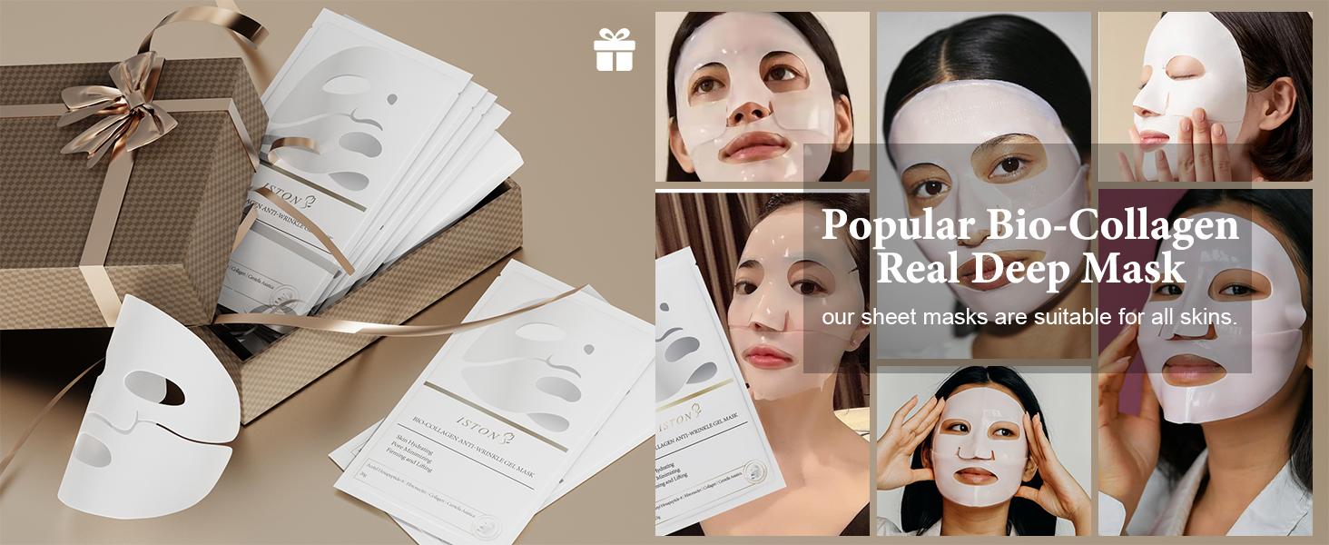 ISTON Ultra-Moisturizing 6-Piece Bio-Collagen Deep Anti-Wrinkle Lifting Mask, a nighttime moisturizing mask for all skin types - minimizes pores, enhances elasticity, firms