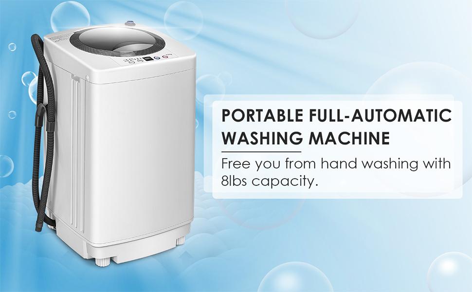 COSTWAY Full-Automatic Portable Washing Machine, W/LED Display, Drain Pump, Compact Laundry Washer and Dryer Combo for Home, Dorm, Apartment, RV, Camping