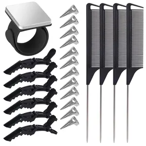23 Pieces Hair Braiding Tools Set, Magnetic Wrist Pin Holder, Sectioning Clips, Rat Tail Combs, Hair Parting Rings for Braiding