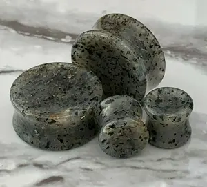 PAIR of Stunning Organic Concave Grass Quartz Double Flare Stone Plugs - Gauges 2g (6mm) up to 1" (25mm)