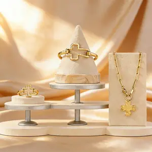 Gold /Silver Cross Jewelry Set - 1PC Cross Ring & 1PC Cross Bracelet & 1PC Necklace for Women, Irregular Handmade Hammered Unique Design Trendy Statement Jewelry Gifts