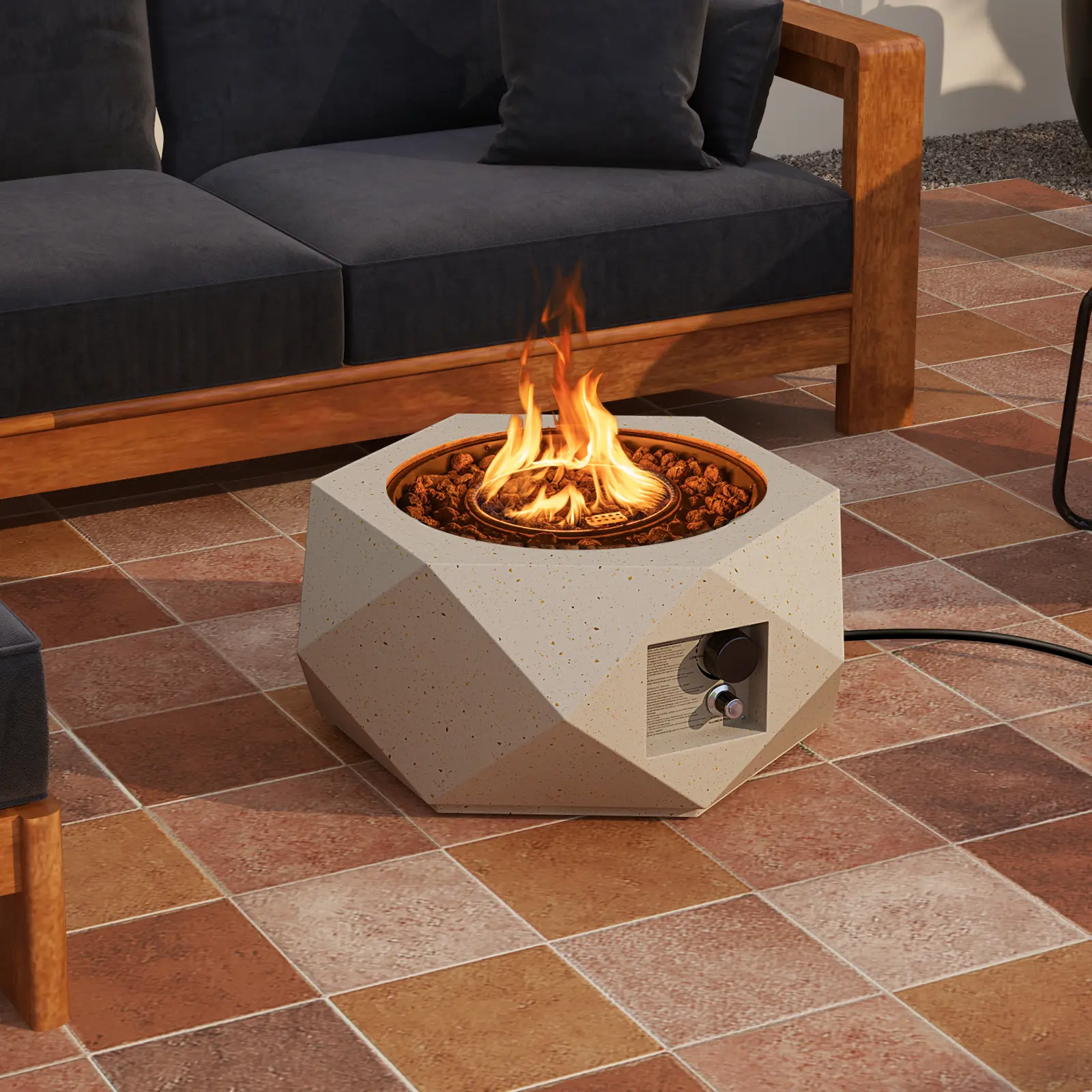 COSTWAY - 40000 BTU 28 Inch Hexagon Terrazzo Propane Fire Pit Table with Stainless Steel Burner