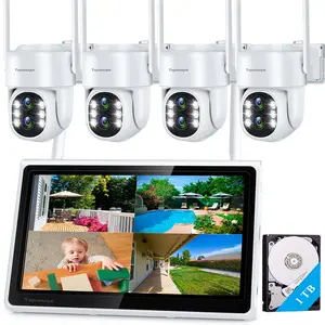 Wireless Security Camera System with Monitor | 4 Smart Cameras 5MP PTZ Outdoor | 10" Screen & 1TB HDD Pre-installed, No Monthly Fee, 10x Zoom, Auto Tracking, Human Detection, Color Night Vision, 2 Way Audio