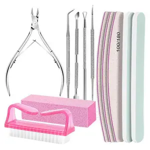 Manicure Kit, Nail Files 100/180, Nail Care Kit, Cuticle Nippers, Nail Buffer Block, Cuticle Pusher, Cuticle Peeler, Ingrown Toenail Tool, Toenail File,  Nail Tools for Manicure, White
