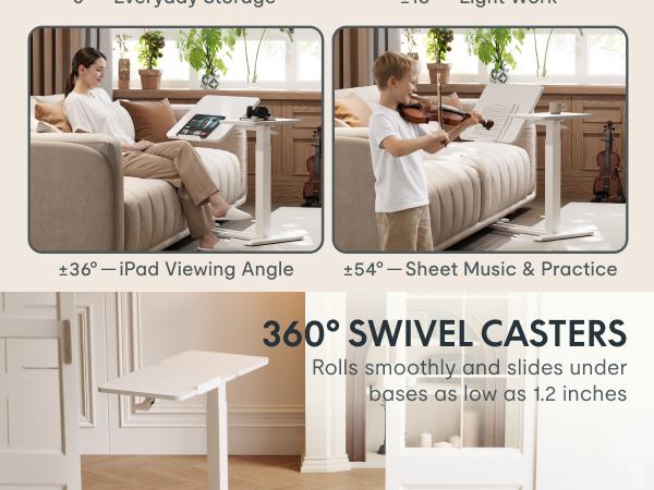 【SummerVibes】FLEXISPOT H7 Flex Height Adjustable C-Shaped End Table with Split Tilting Top, Mobile Side Table for Sofa & Bedside, Space-Saving Slide Under Furniture, Rolling Laptop Desk for Small Spaces, WFH Essentials, Versatile Home Gift tiktokshopsprin