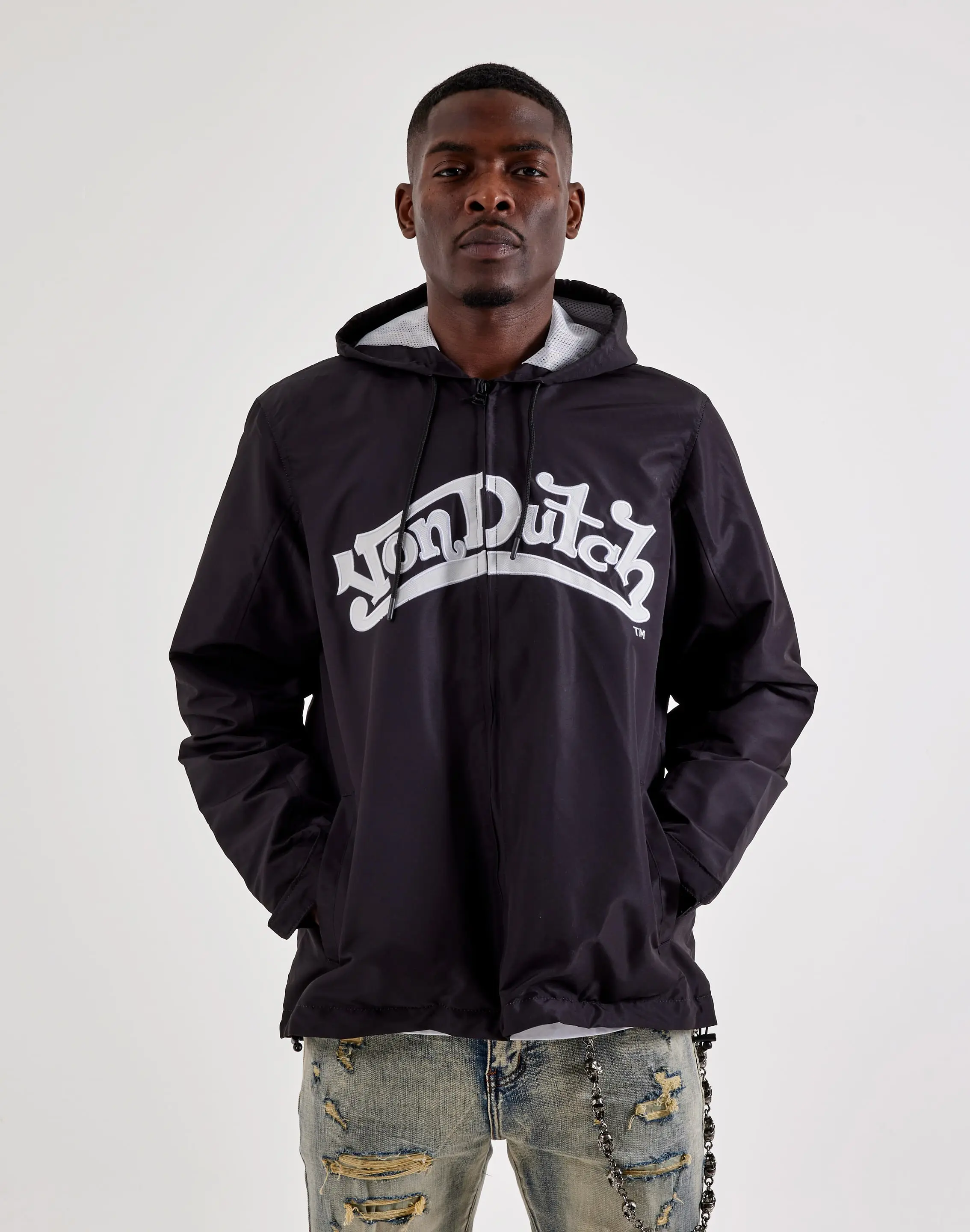 Mens Von Dutch Hooded Windbreaker Jacket
