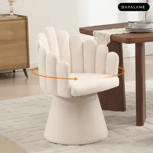 [Mother'sDayGift]DAYALANE Swivel Accent Chair, Upholstered Kitchen Chairs with Arms, Mid Century Modern Vanity Chair with Palm-Shell Silhouette Chenille Beige